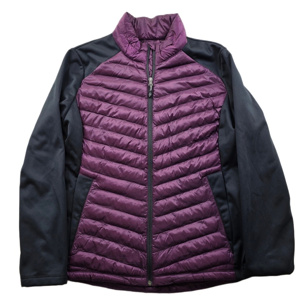 32 Degrees Heat Puffer Jacket Womens XL Purple Black Hybrid Mixed Media Active‎